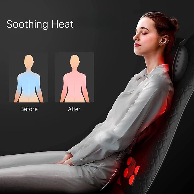 Renpho Massage Cushion, Back Massager for Chair, Shiatsu Chair Massager with Heat for Neck, Back, Shoulders, Height Adjustable, Use at Home & Office
