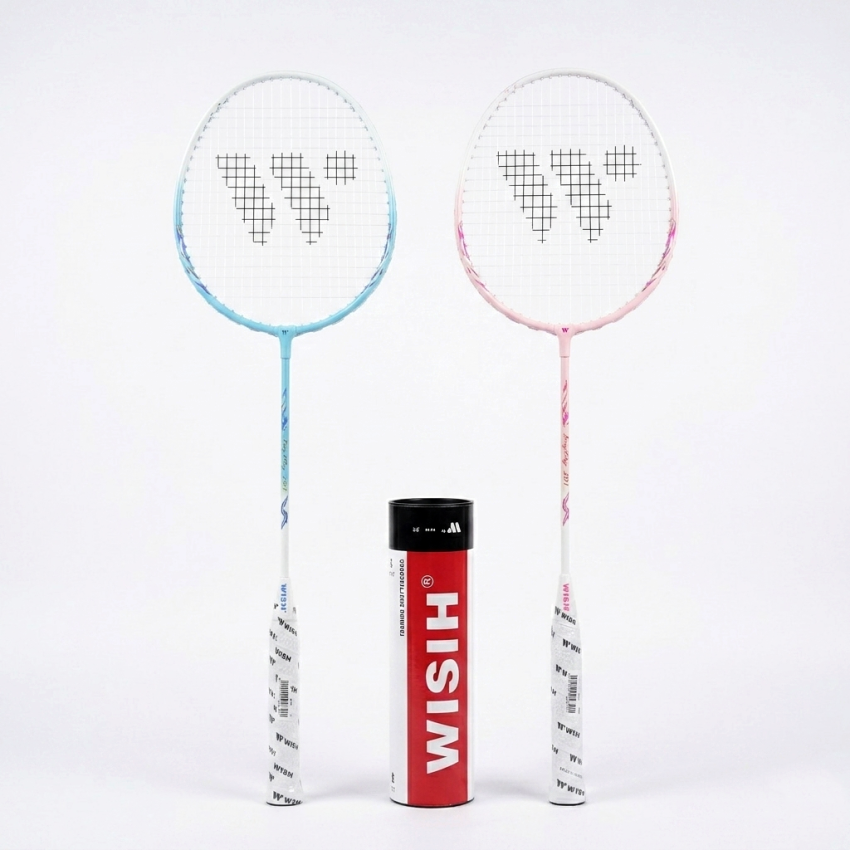 WISH Joyfly 201 Badminton Racket Set with 2 Rackets & 3 Shuttlecocks – Blue/Pink