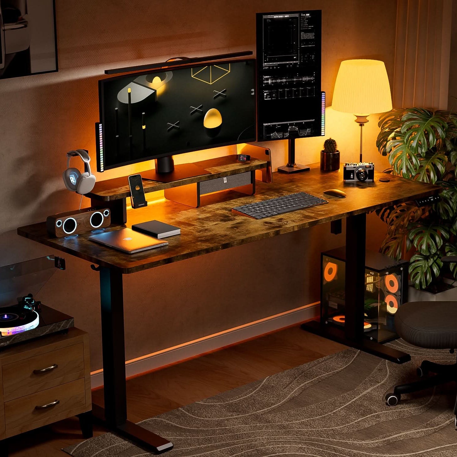 Kingsmith ETSFI21 Smart Adjustable Electric Standing Desk with Drawer and Monitor Stand