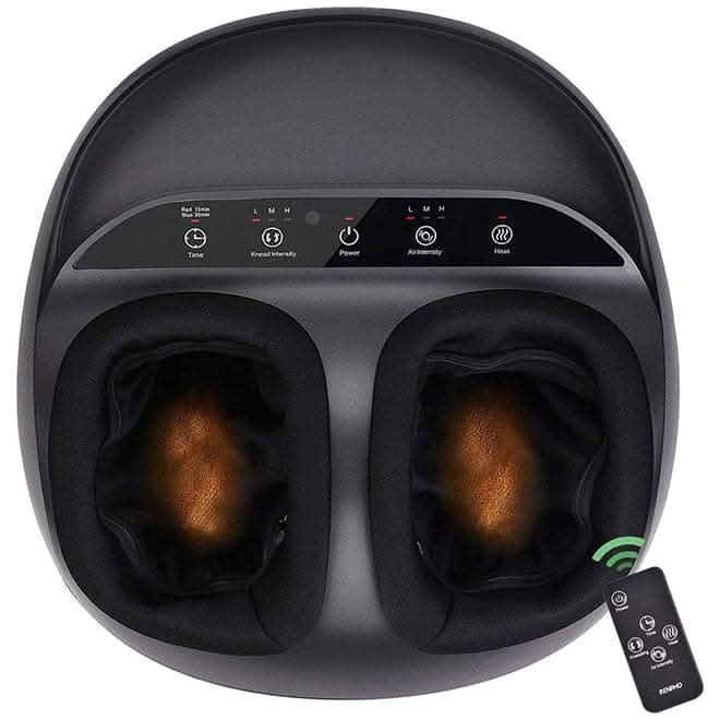 Renpho Foot Massager Machine with Heat, Shiatsu Deep Kneading Therapy With Remote Control, Black