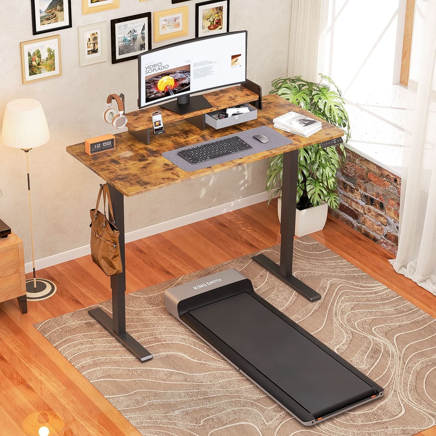 Kingsmith ETSFI21 Smart Adjustable Electric Standing Desk with Drawer and Monitor Stand