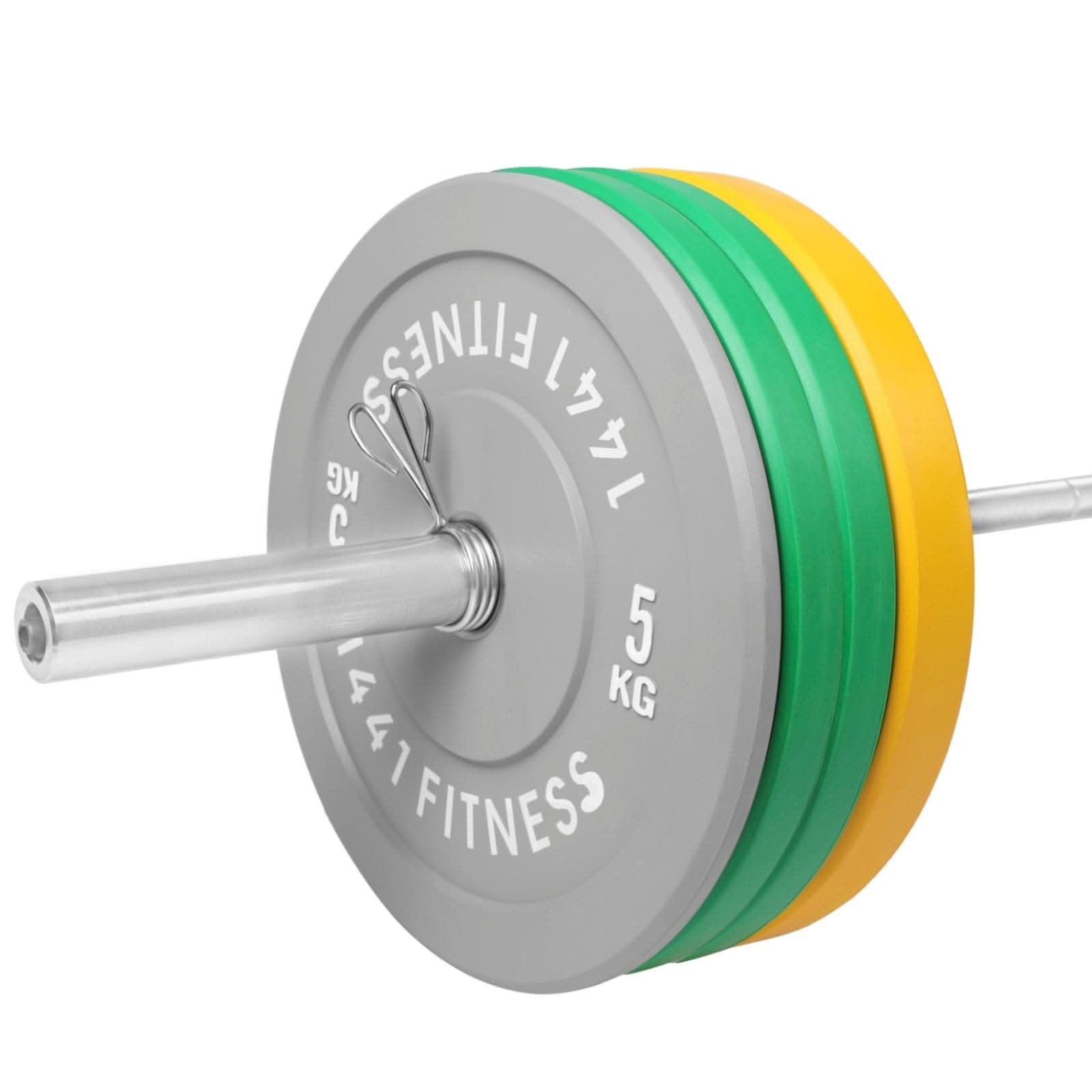 Combo 7 Ft Olympic Barbell and Color Bumper Plate Set - 100 KG | 1441 Fitness