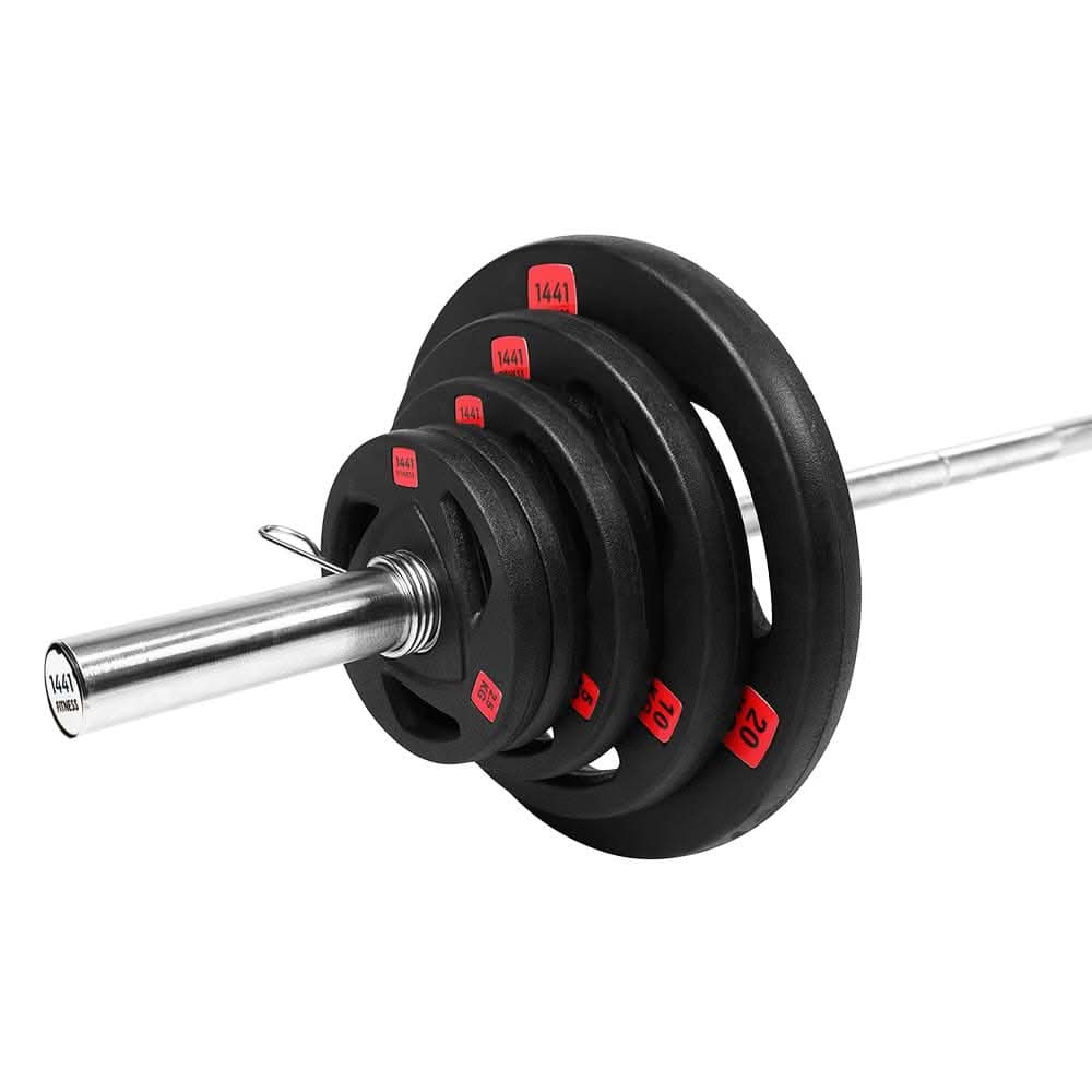 Combo 1441 Fitness 7 Ft Olympic Bar With Tri Grip Black Olympic Plates Set | 100 Kg