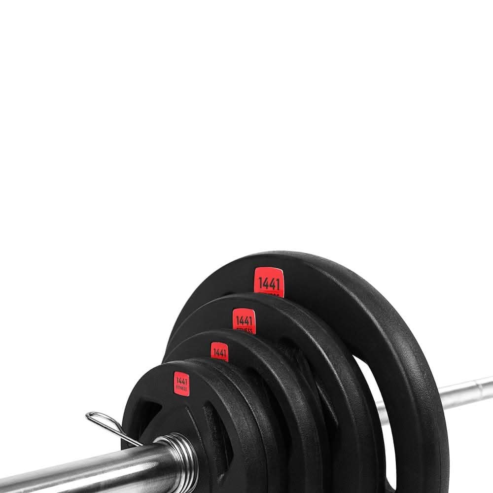 Combo 1441 Fitness 7 Ft Olympic Bar With Tri Grip Black Olympic Plates Set | 100 Kg
