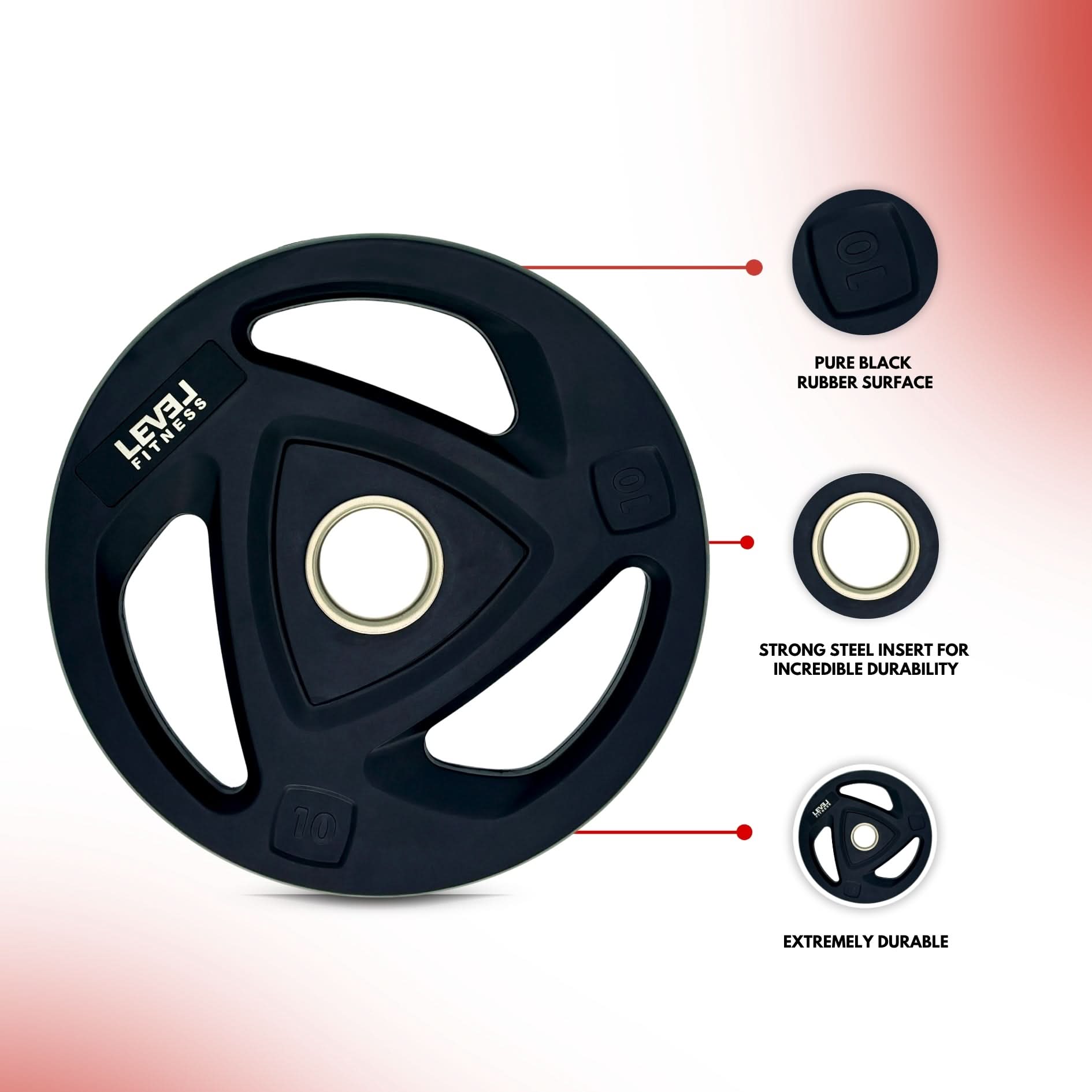 leom Fitness Tri-Grip Olympic Rubber Plates | 2.5 Kg to 20 Kg | Sold as Piece