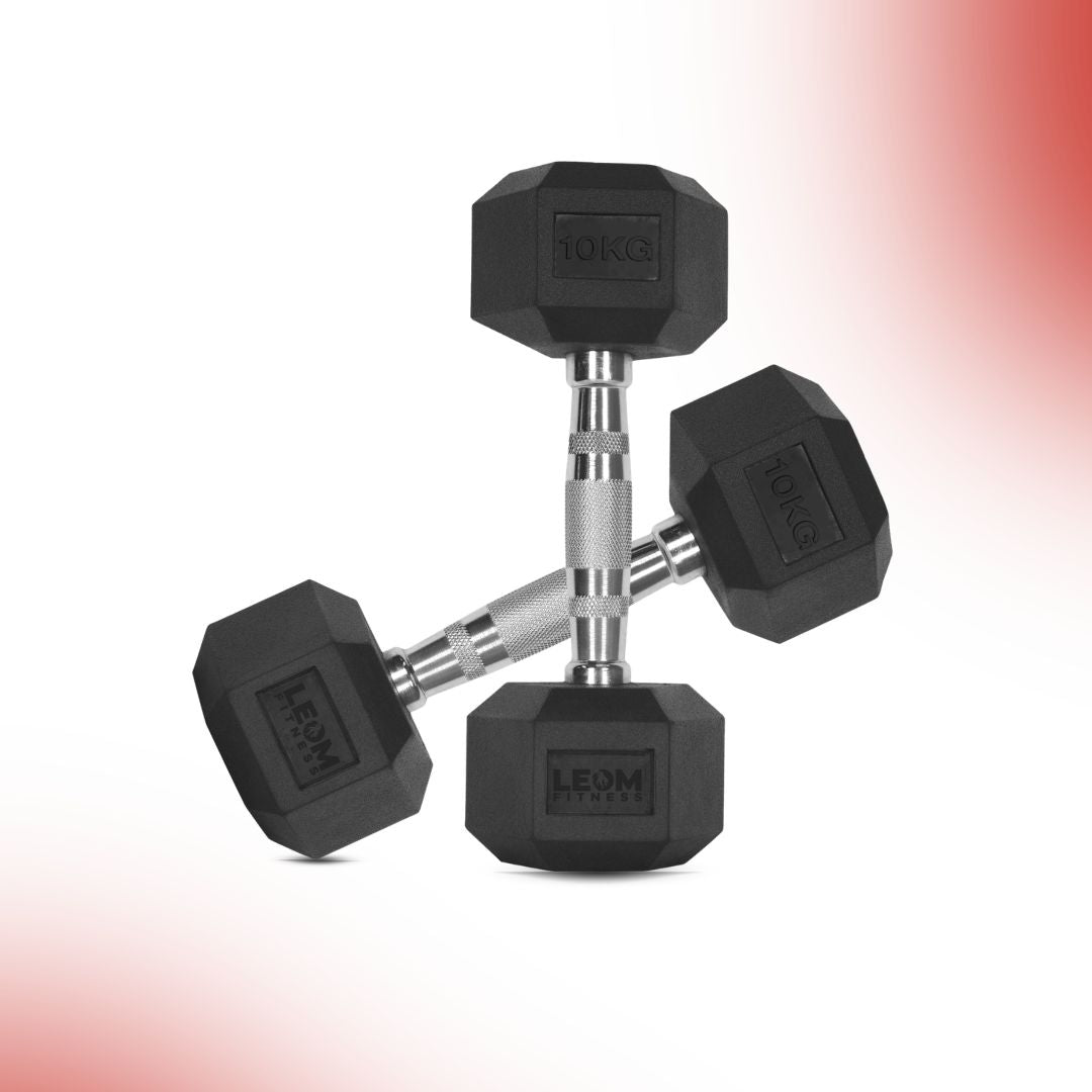 Leom Fitness 1Kg -25Kg Rubber Hex Dumbbells in Kilogram