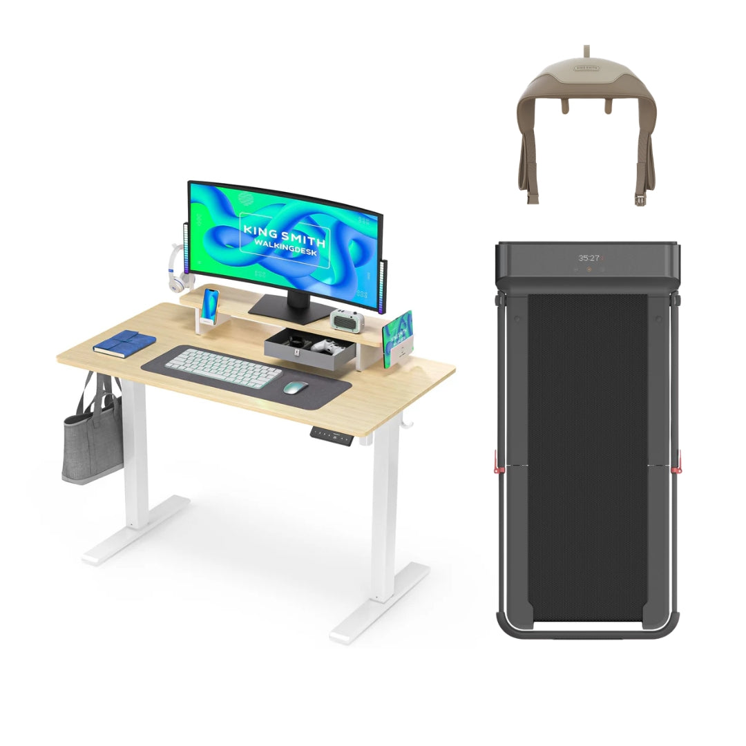Kingsmith Walking Pad Desk Combo UAE Oak Desk with R1 Pro (with Neck Massager)