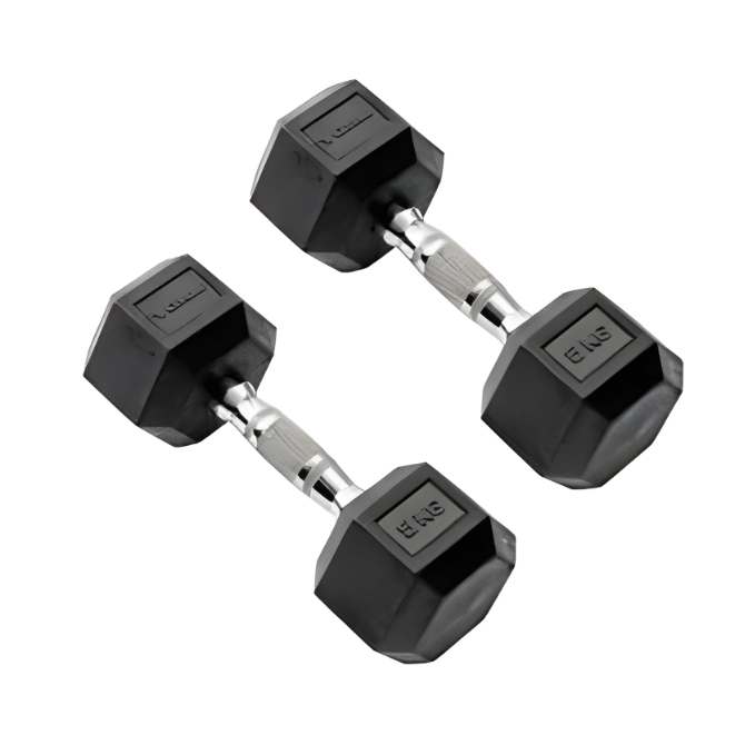 York, Commercial Rubber Hex Dumbbell, 35005, Black 5 Kg