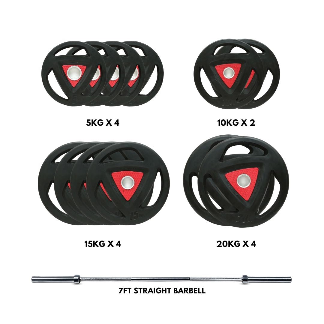 Harley Fitness 7 Ft Olympic Bar with Tri Grip Black Olympic Plates Set | 160 kg