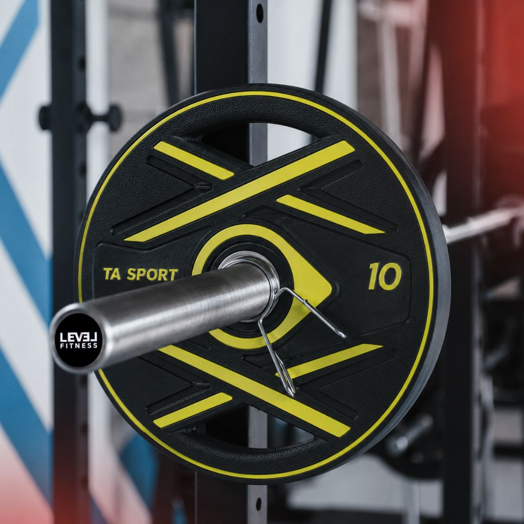 Ta Sport CPU Coated Olympic Weight Plates (2.5kg, 5kg & 10kg) with Level Fitness 4 Ft Straight Olympic Barbell Combo