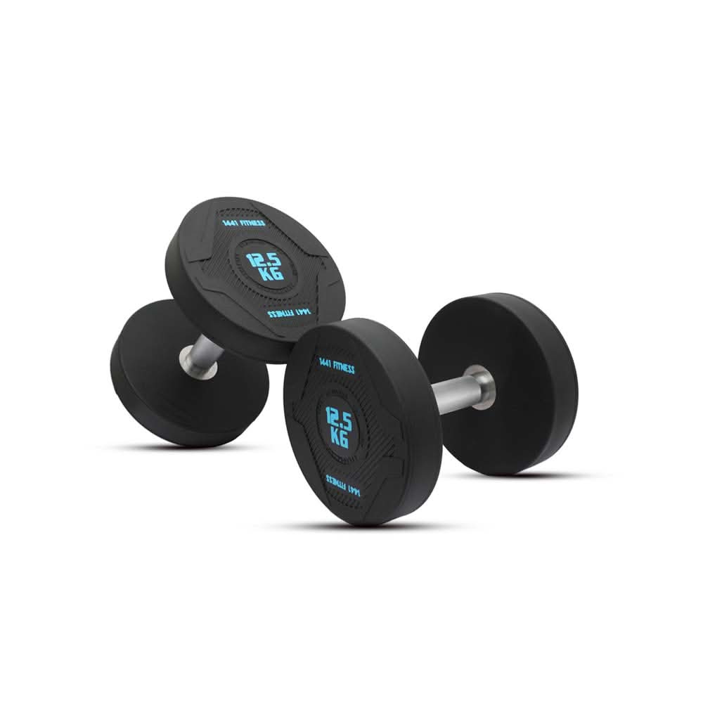 1441 Fitness PU Rubber Round Dumbbells 2.5 to 50 kg - (Sold as Pair) 12.5 KG