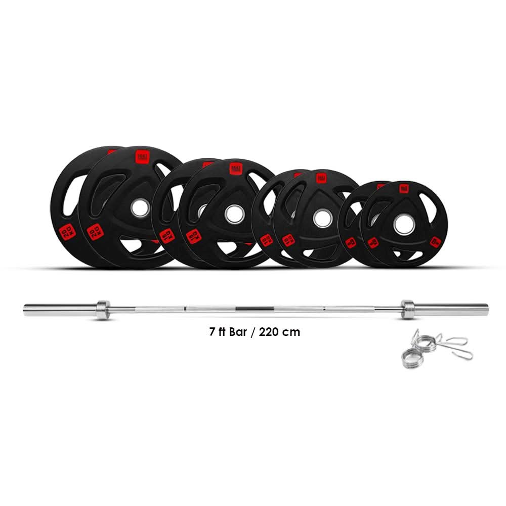Combo 1441 Fitness 7 Ft Olympic Barbell with Black Olympic Tri-Grip Plates Set | 120 kg
