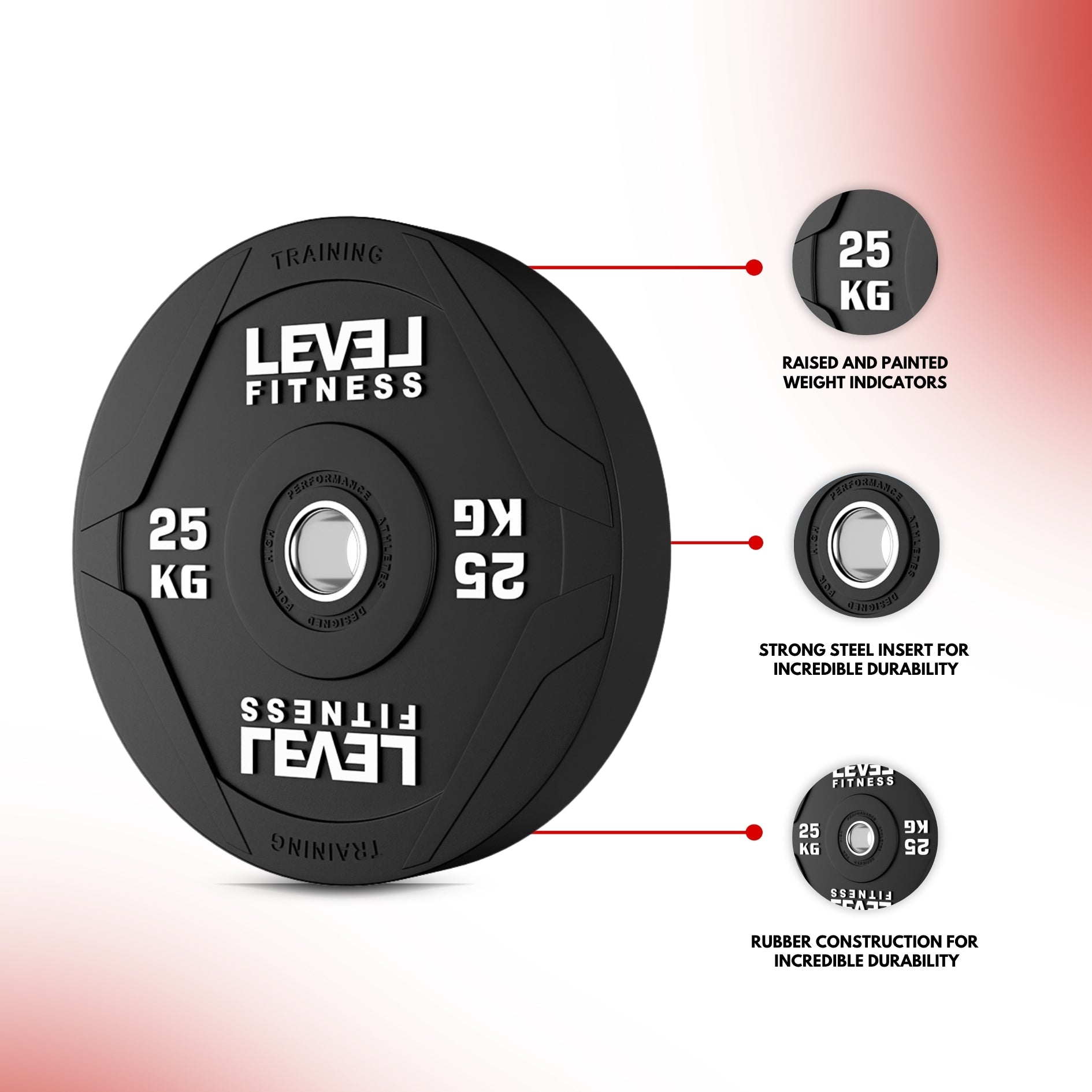 Level Fitness PU Black Rubber Olympic Bumper Plates - 5 to 25 KG | Per Piece