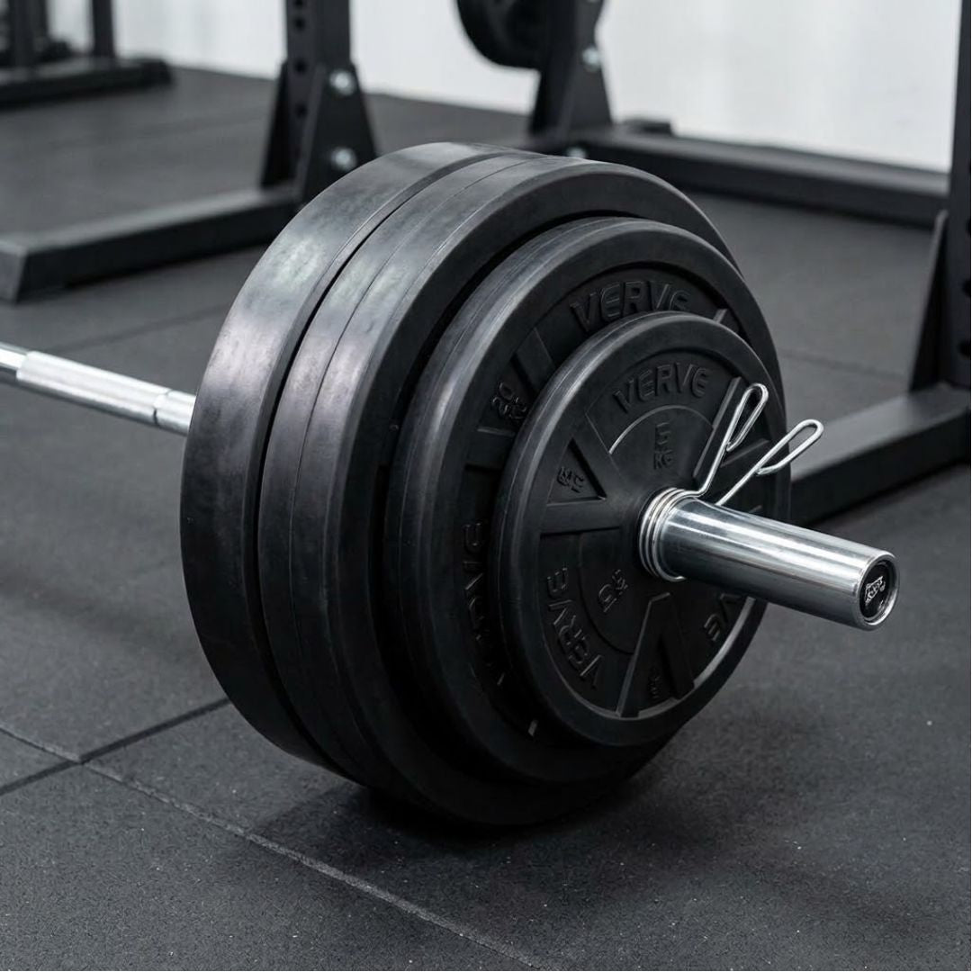 Ta Sport Olympic Rubber Coated Weight Plates (2.5kg, 5kg & 10kg) with Level Fitness 4 Ft Straight Olympic Barbell Combo