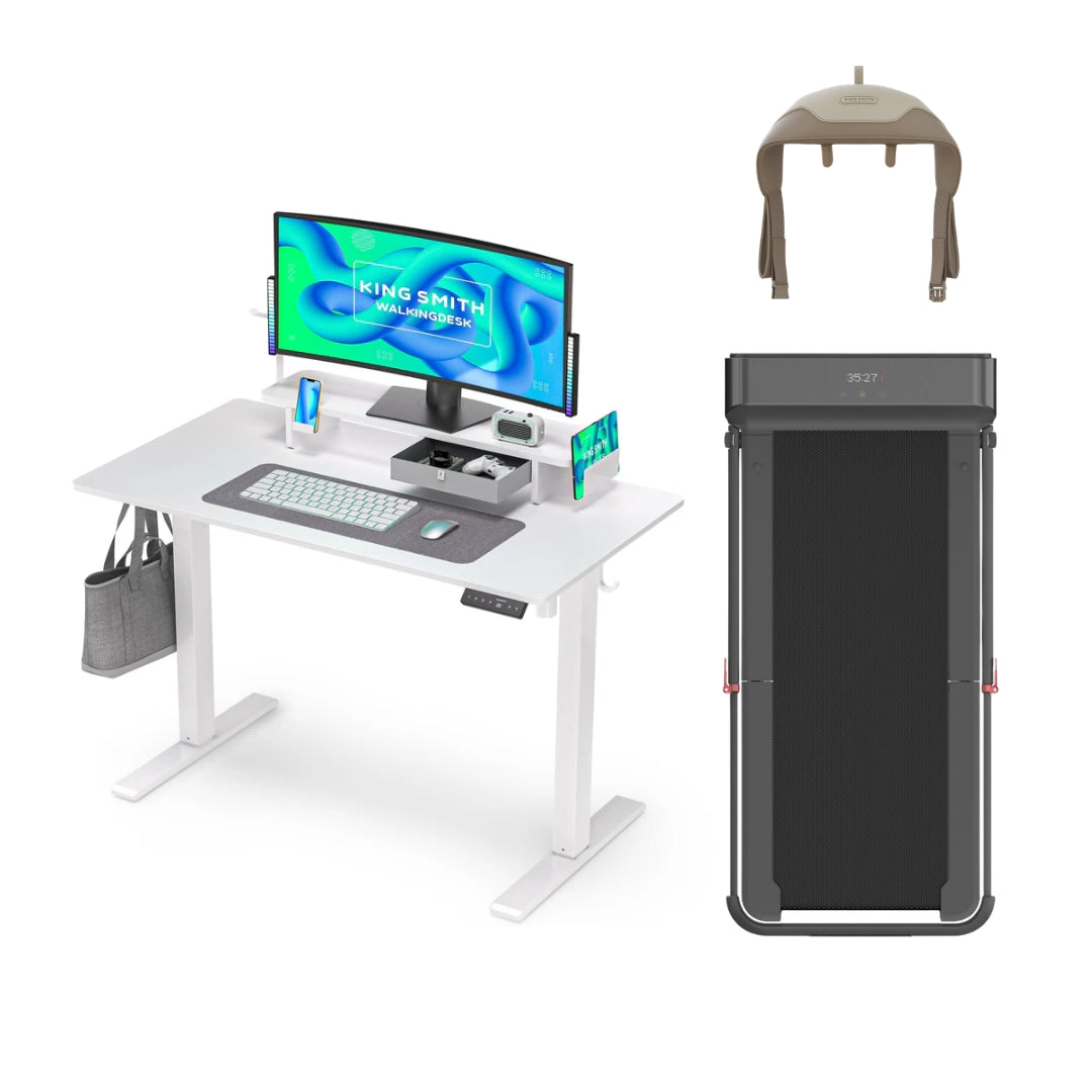 Kingsmith Walking Pad Desk Combo UAE White Desk with with R1 Pro (with Neck Massager)