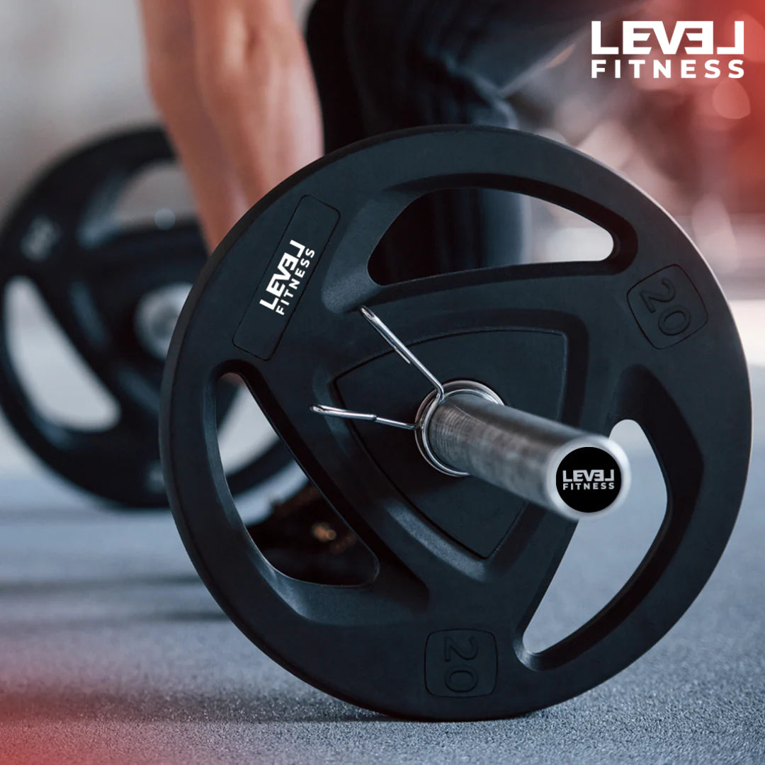 Ta Sport Olympic Rubber Coated Weight Plates (2.5kg, 5kg & 10kg) with Level Fitness 4 Ft Straight Olympic Barbell Combo