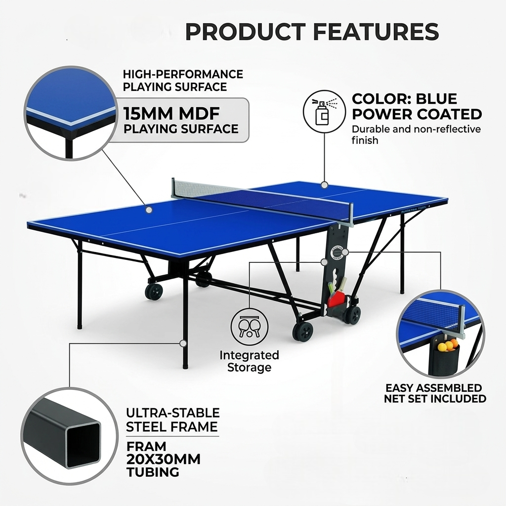 MF Indoor Table Tennis Table MF-1400 Foldable with Wheels