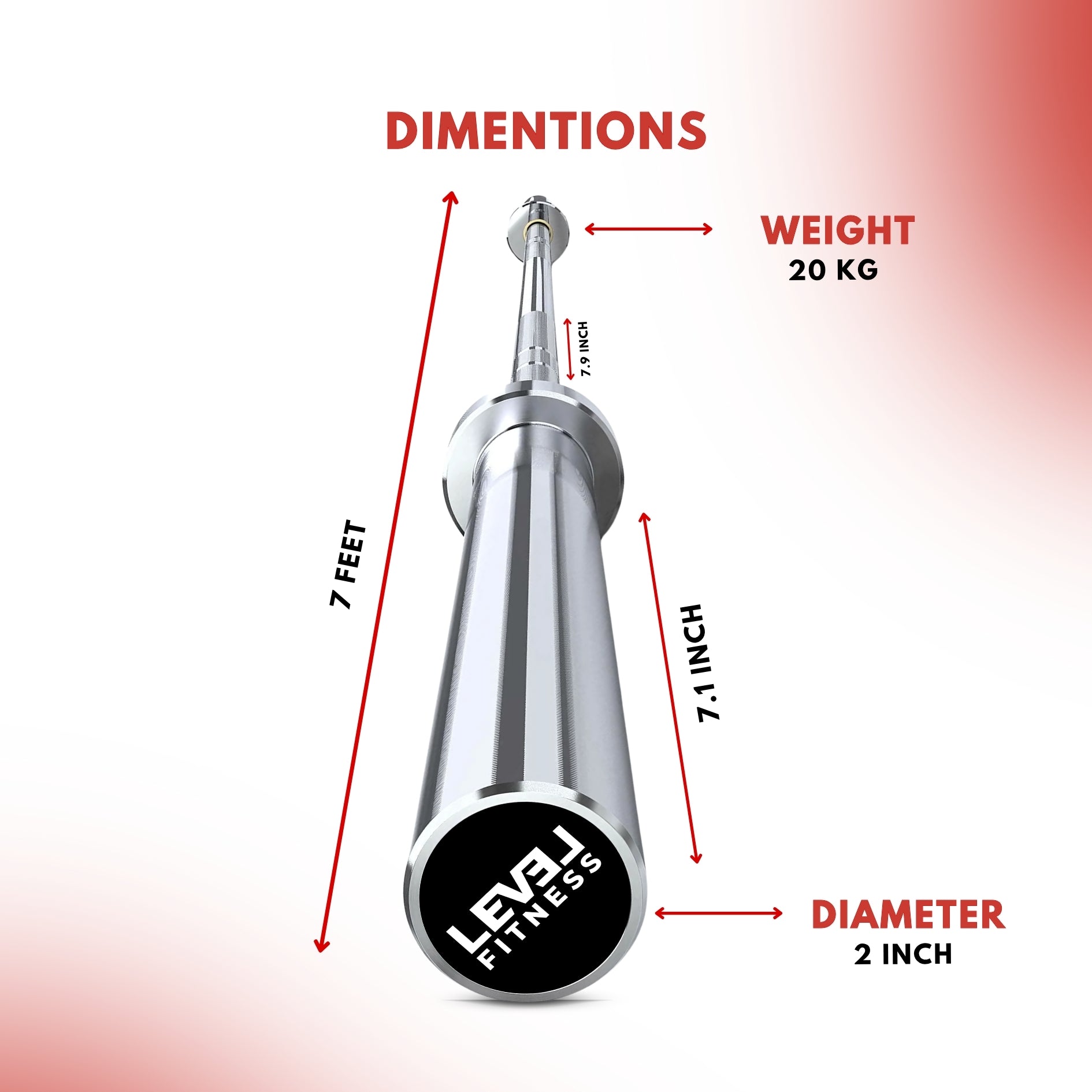Level Fitness 4 - 7 ft Straight Olympic Barbells with Collars | 7 - 20kg