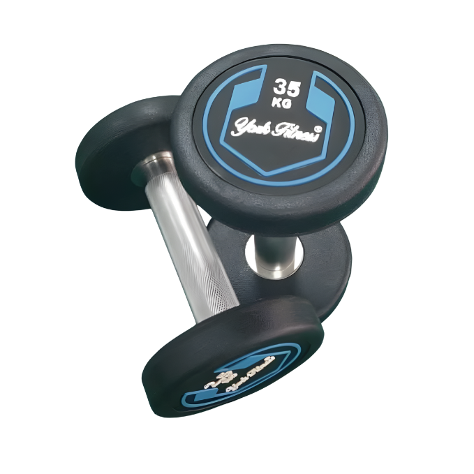 York, Fitness Round Rubber Dumbbell, Dzlg12, Black 35 Kg