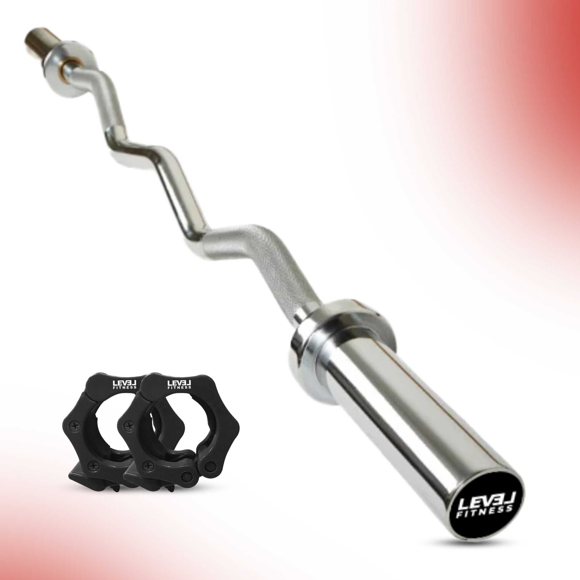 Level Fitness 4 Ft Olympic Size EZ Curl Barbell with Collars | 7 kg