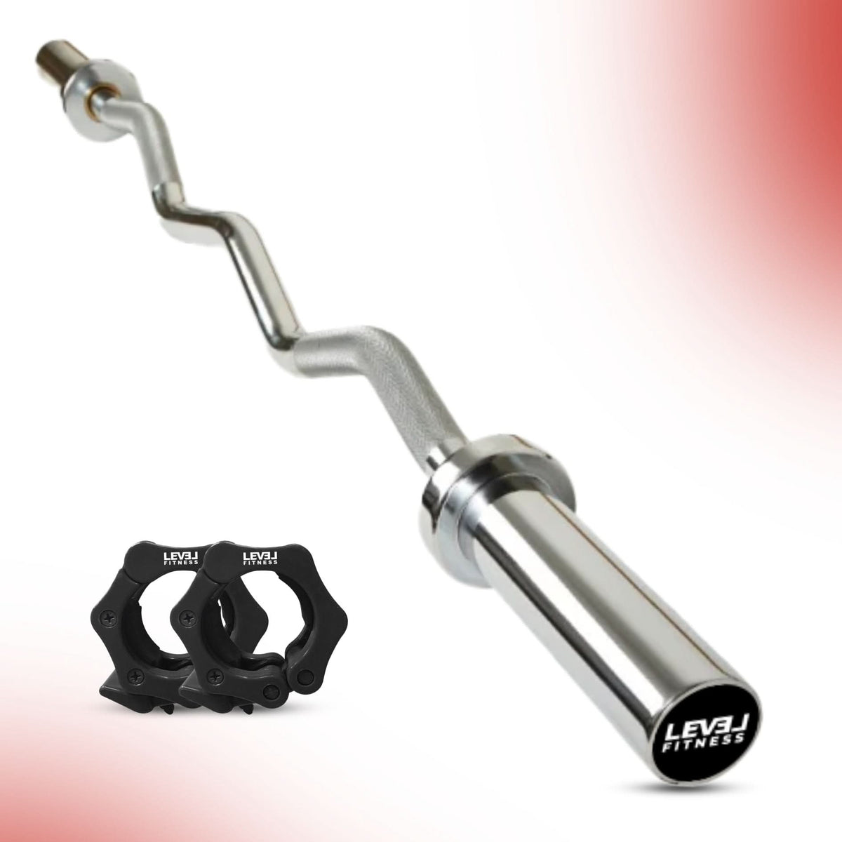 leom Fitness 4 Ft Olympic Size EZ Curl Barbell with Collars | 7 kg