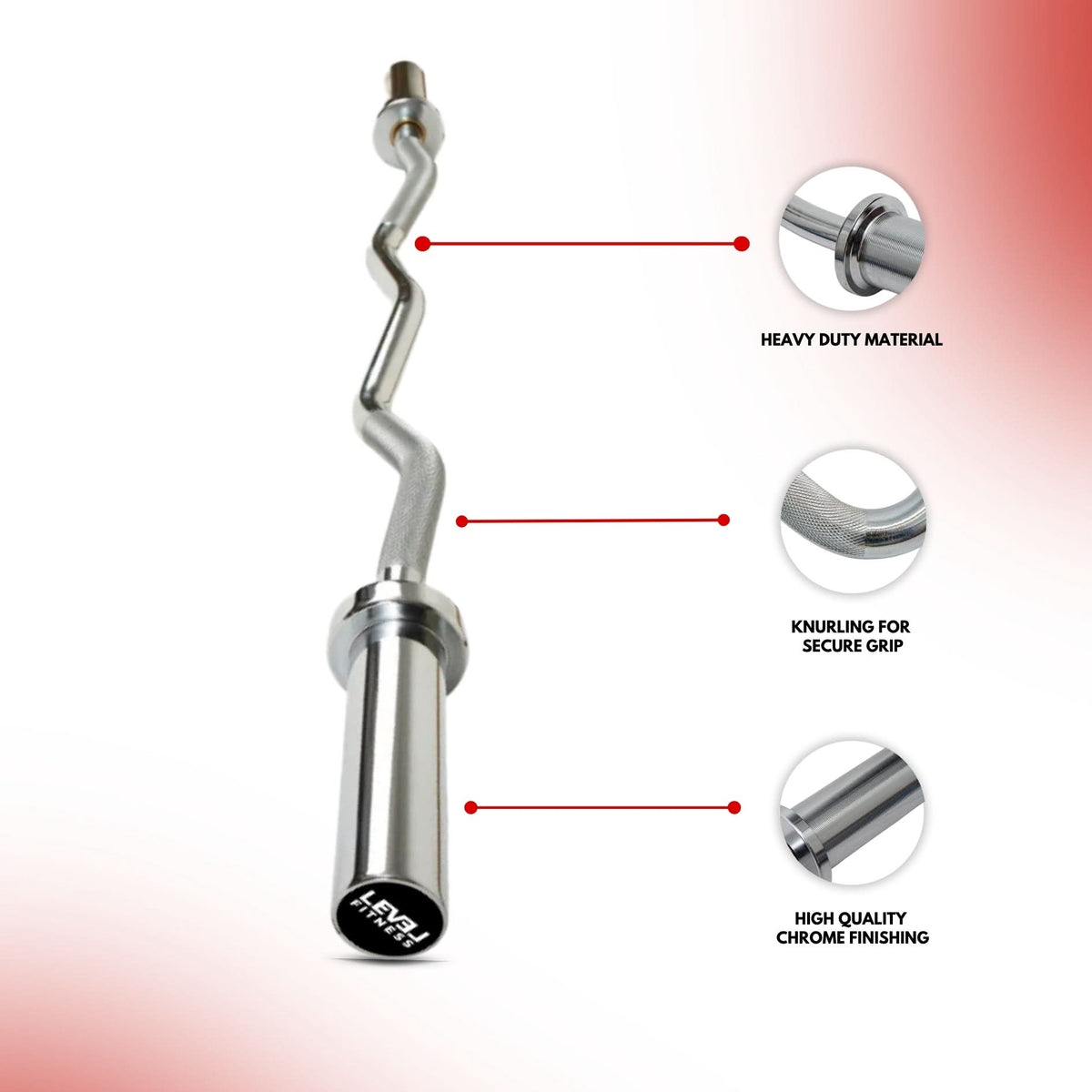 leom Fitness 4 Ft Olympic Size EZ Curl Barbell with Collars | 7 kg