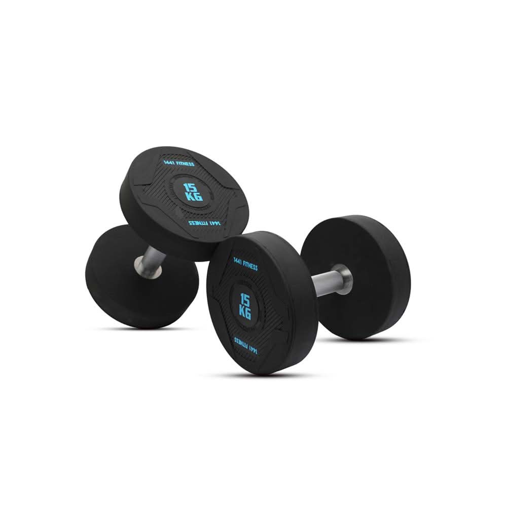 1441 Fitness PU Rubber Round Dumbbells 2.5 to 50 kg - (Sold as Pair) 15 KG