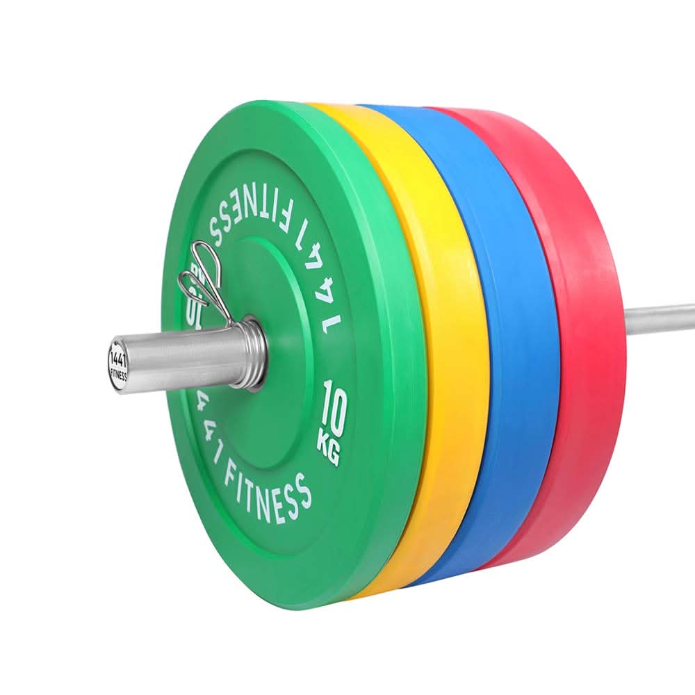 Combo 7 Ft Olympic Barbell And Color Bumper Plate Set - 160 KG | 1441 Fitness