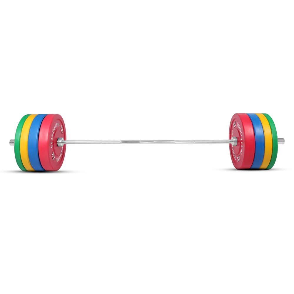 Combo 7 Ft Olympic Barbell And Color Bumper Plate Set - 160 KG | 1441 Fitness - Athletix.ae