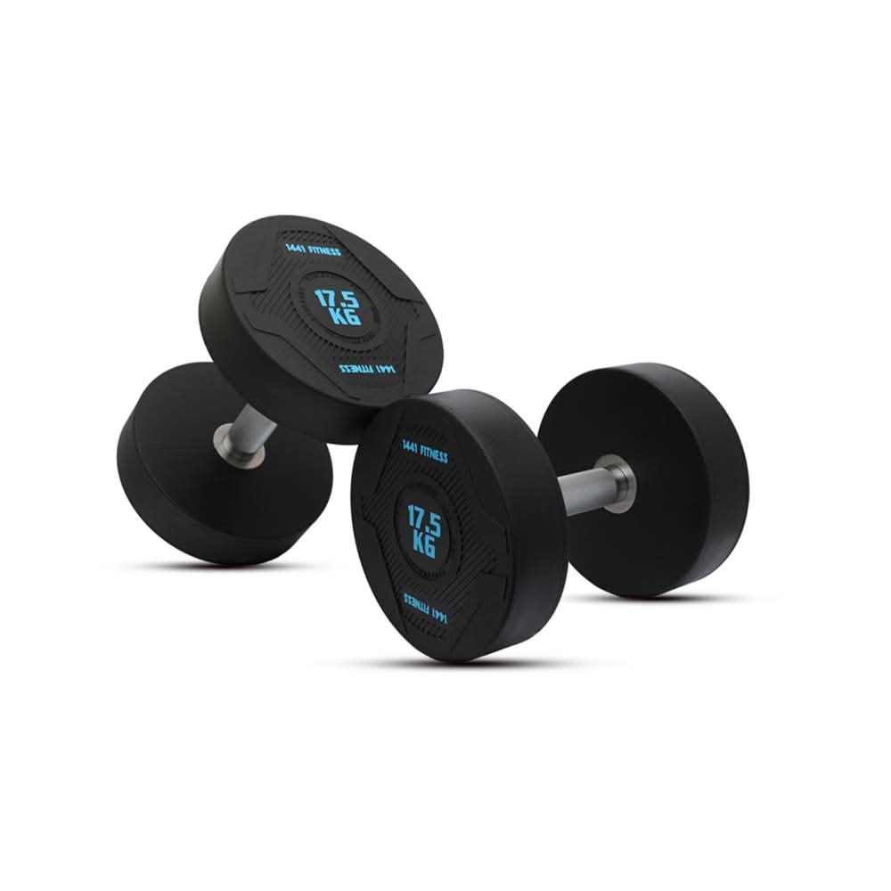 1441 Fitness PU Rubber Round Dumbbells 2.5 to 50 kg - (Sold as Pair) 17.5 KG
