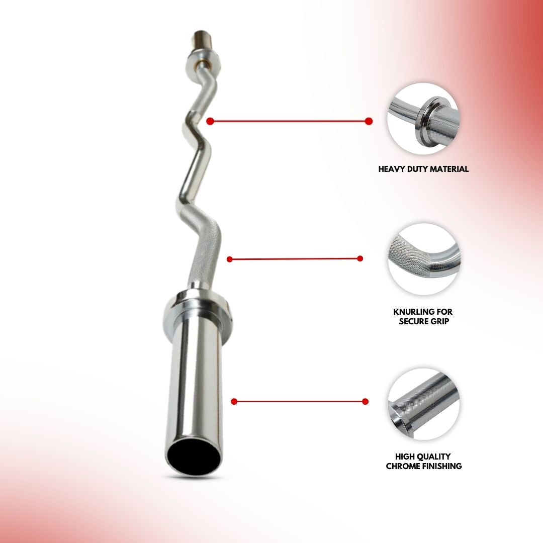 Leom Fitness 4 Ft Olympic Size EZ Curl Barbell with Collars | 7 kg