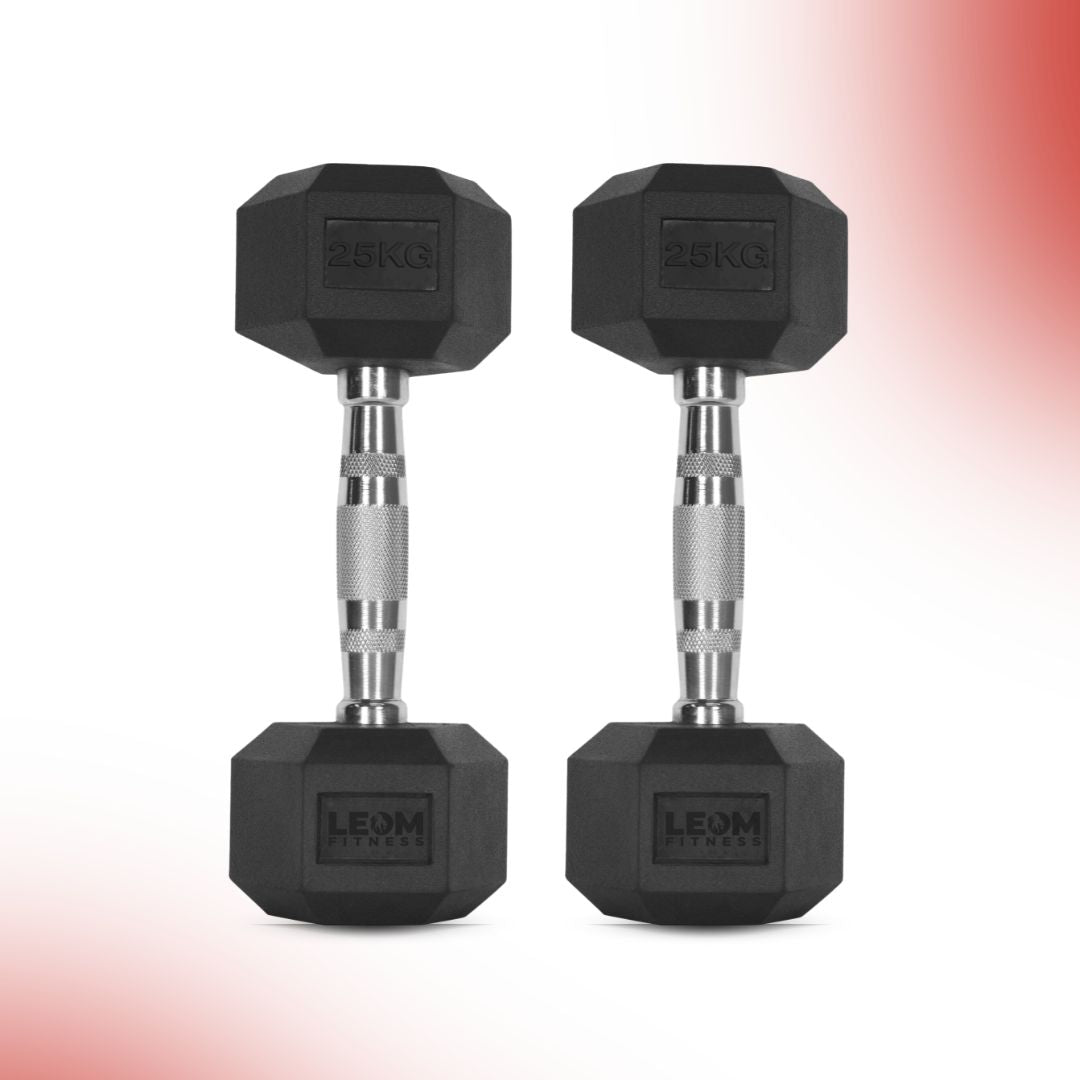 Leom Fitness 1Kg -25Kg Rubber Hex Dumbbells in Kilogram
