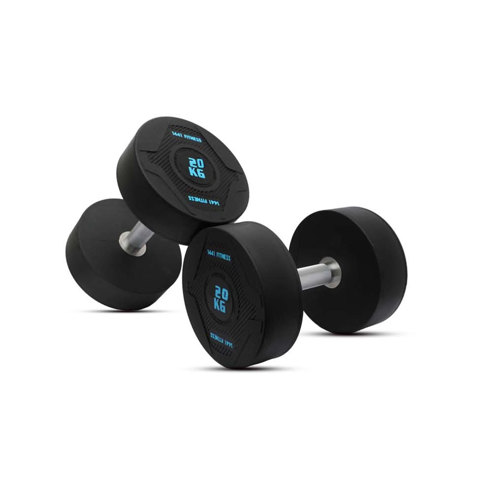 1441 Fitness PU Rubber Round Dumbbells 2.5 to 50 kg - (Sold as Pair) 20 KG