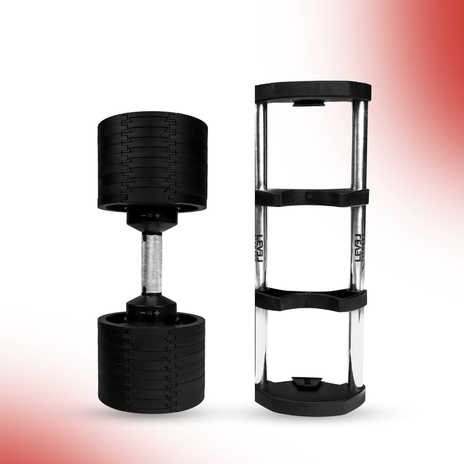Level Fitness Adjustable Dumbbells, 2kg to 32kg, Pair