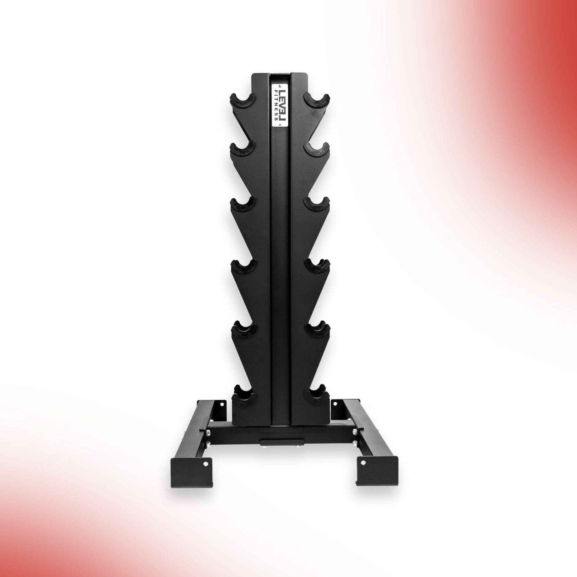 Liftdex Rubber Coated Dumbbell Set Combo (2.5kg–45kg) with Level Fitness 6 Pair Vertical Dumbbell Rack