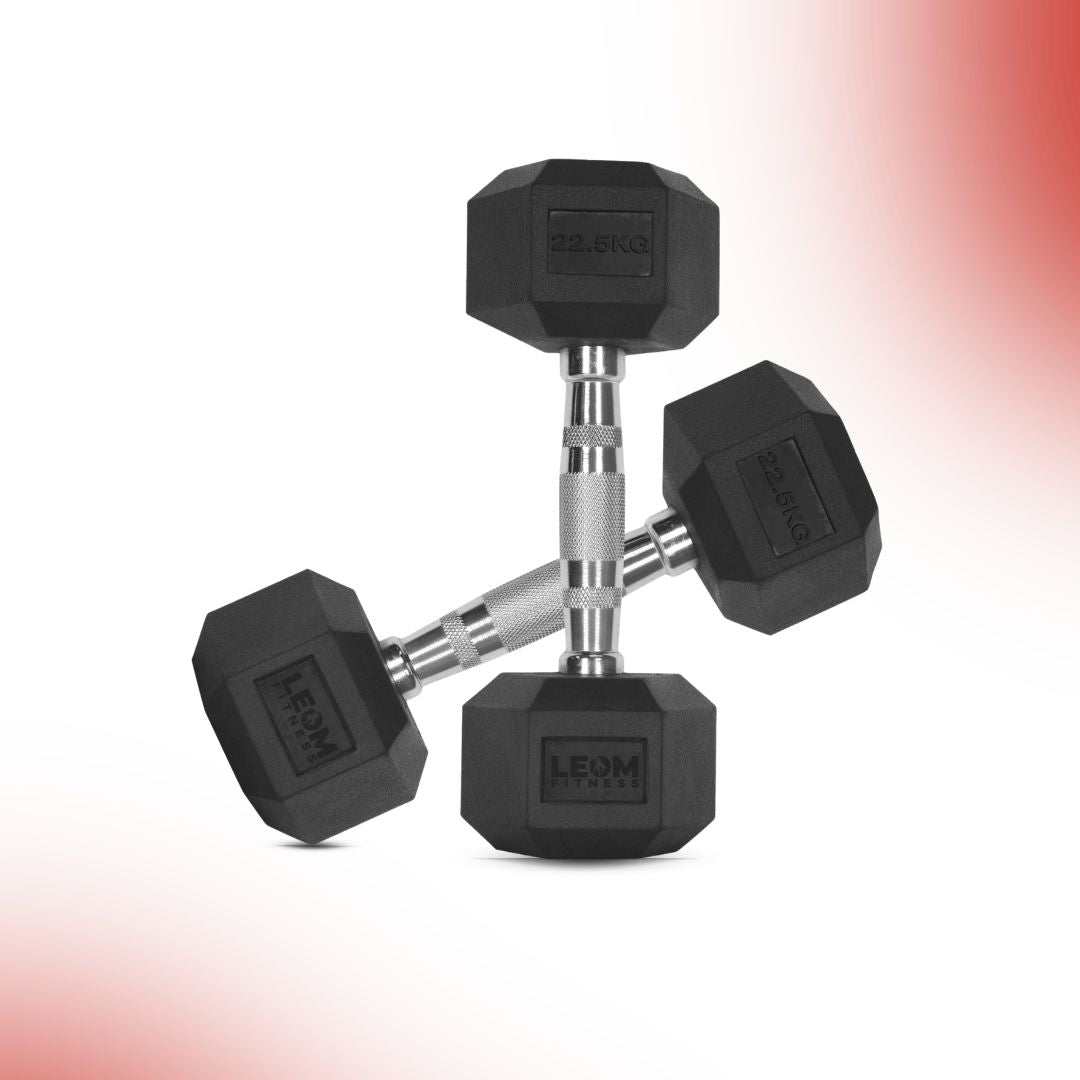 Leom Fitness 1Kg -25Kg Rubber Hex Dumbbells in Kilogram