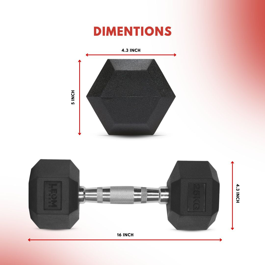 Leom Fitness 1Kg -25Kg Rubber Hex Dumbbells in Kilogram