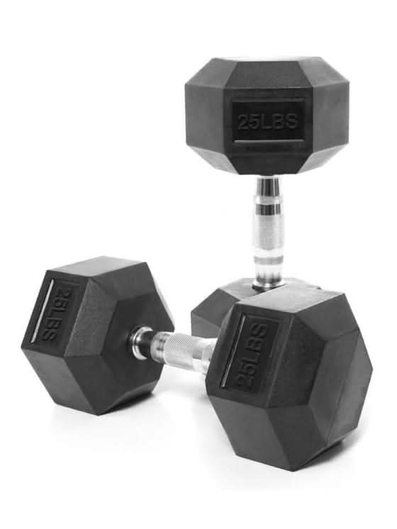 1441 Fitness Rubber Hex Dumbbells in Pounds 5 - 50 Lbs (Sold In Pair) | Weight in LBS | Tough & Durable | Chrome Plated Economical Handle