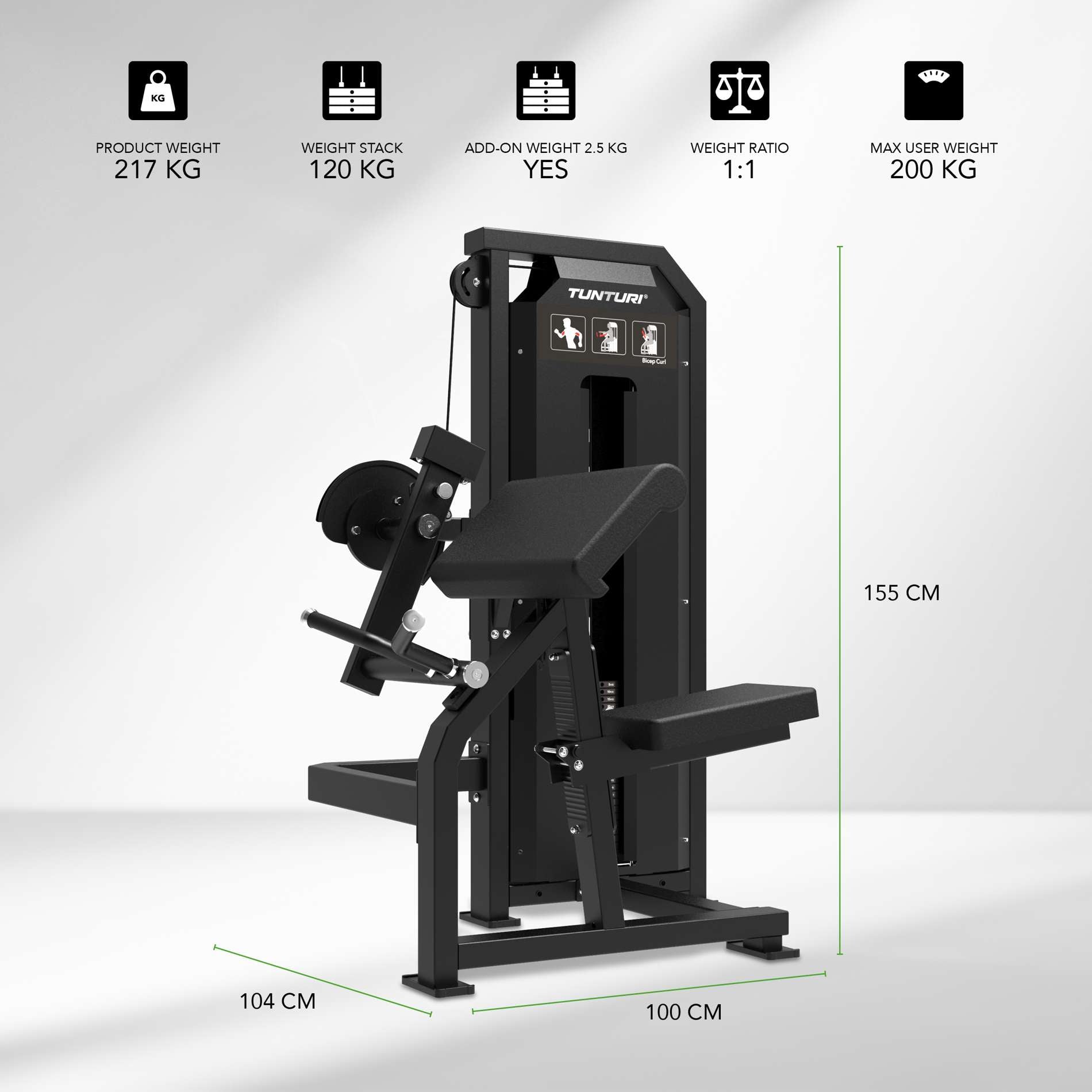 Tunturi Platinum Bicep Curl Strength Station - Selectorized - V-Series