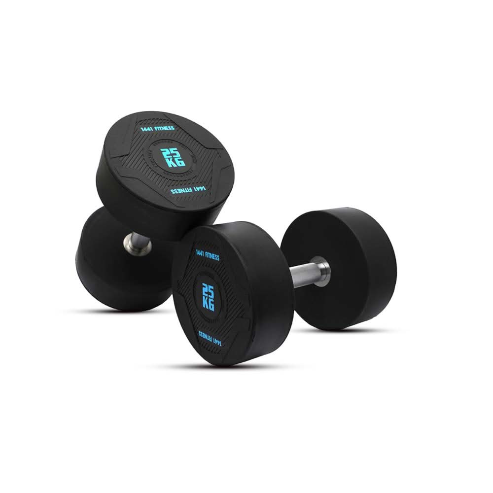 1441 Fitness PU Rubber Round Dumbbells 2.5 to 50 kg - (Sold as Pair) 25 KG