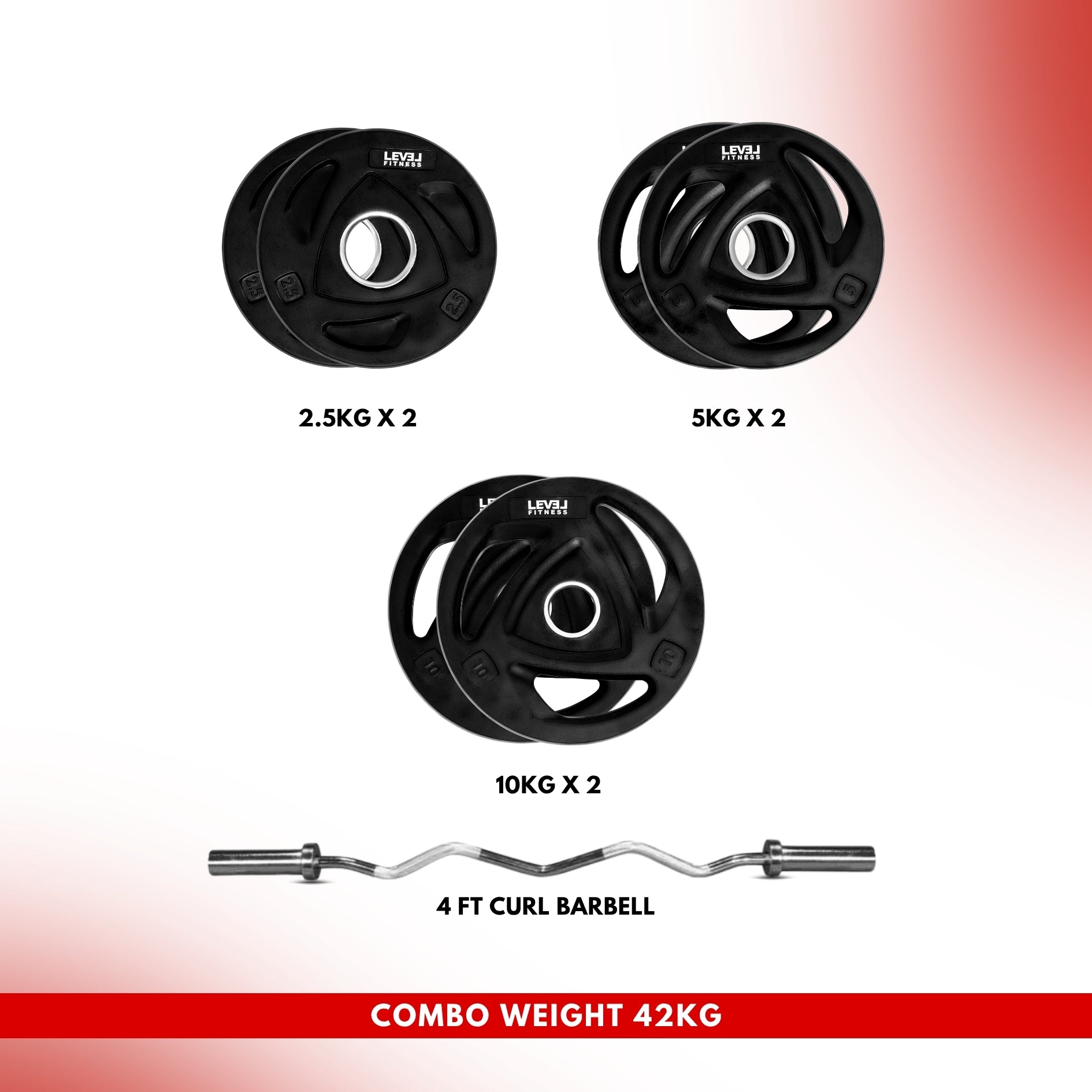 Combo 42 kg Body Pump Set | Level Fitness Tri Grip Plates With 4Ft Barbell