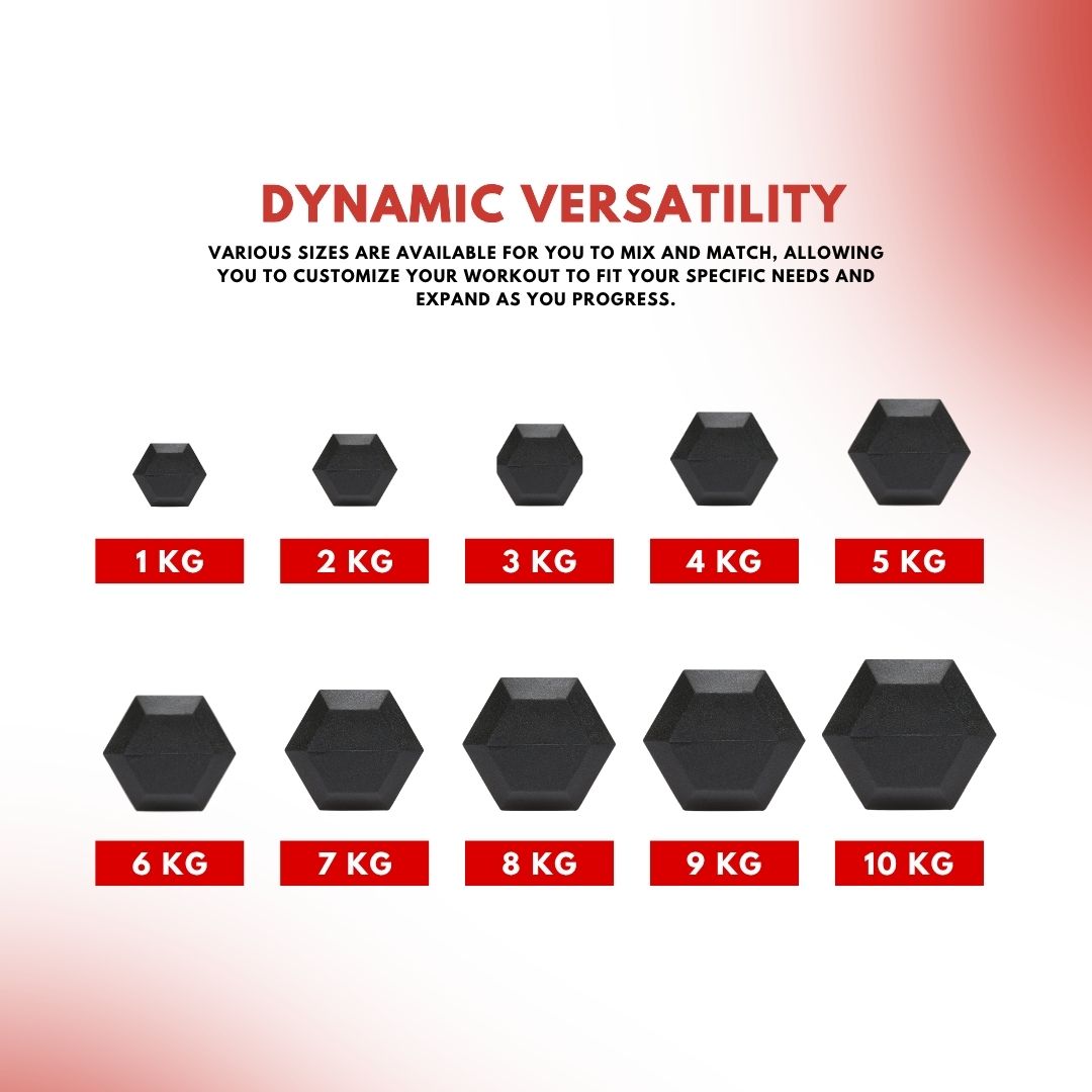 Leom Fitness 1Kg -25Kg Rubber Hex Dumbbells in Kilogram