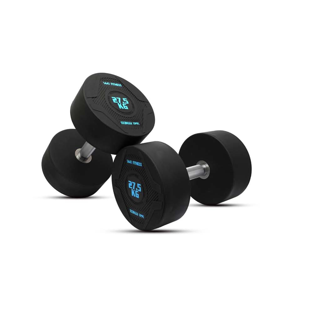 1441 Fitness PU Rubber Round Dumbbells 2.5 to 50 kg - (Sold as Pair) 27.5 KG