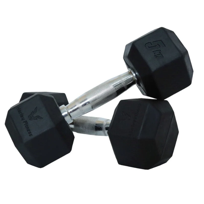 Harley Fitness Rubber Hex Dumbbell With Chrome Handle