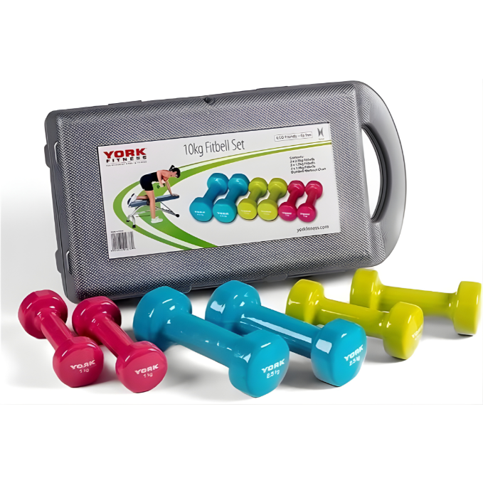 Combo, York, Fitness 10Kg Vinyl Fitbell Set In A Case, 1678, Multicolor