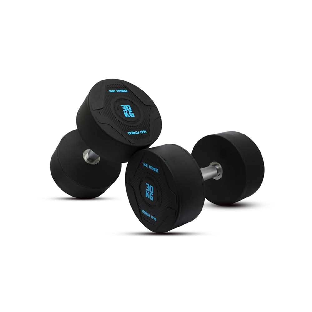 1441 Fitness PU Rubber Round Dumbbells 2.5 to 50 kg - (Sold as Pair) 30 KG