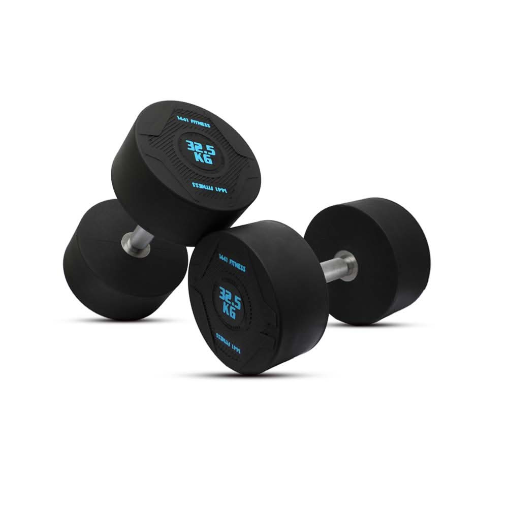 1441 Fitness PU Rubber Round Dumbbells 2.5 to 50 kg - (Sold as Pair) 32.5 KG