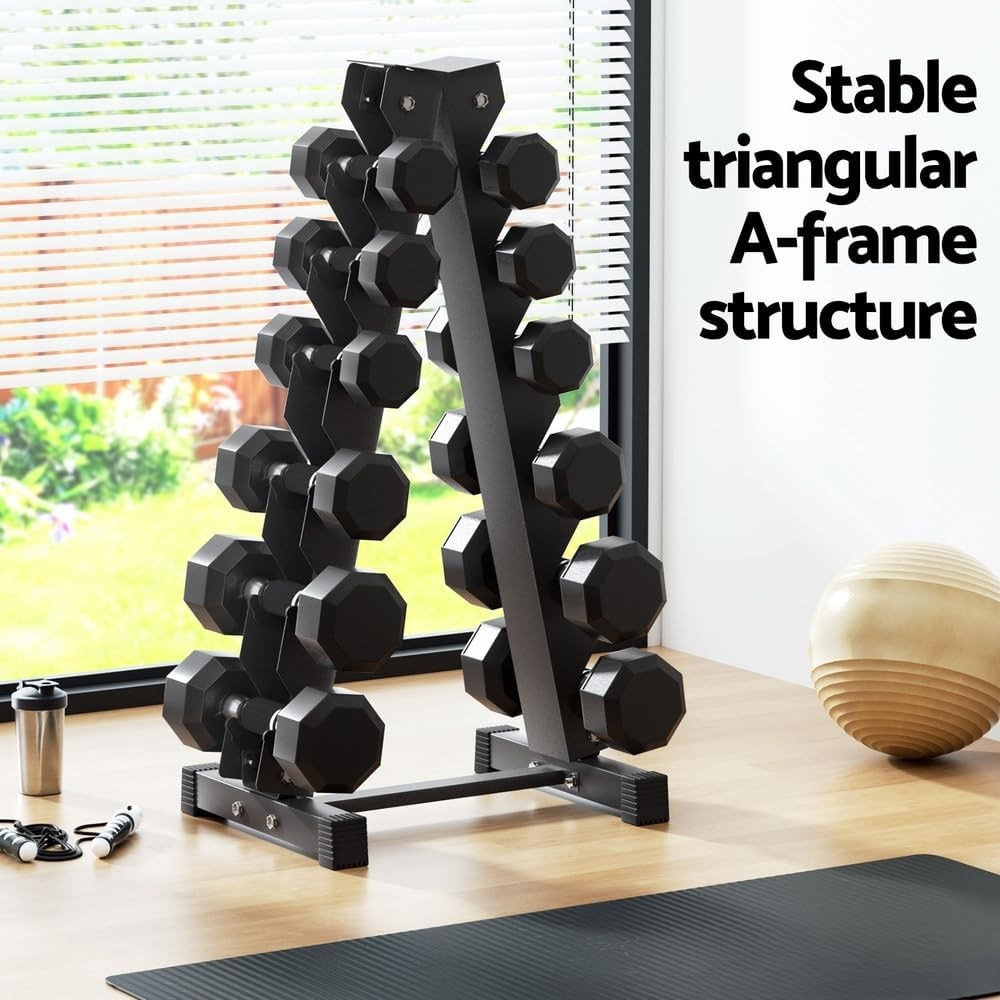 Level Fitness Dumbbells Set 2.5 to 15 Kg with 6 pair Vertical Dumbbell Rack Strength Training Equipment with Adjustable Bench for Bench Press (Optional) | Combo