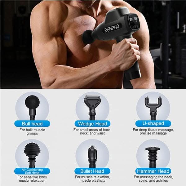 Renpho Percussion Massage Gun, Professional Powerful, 20 Speeds with 6 Massage Heads