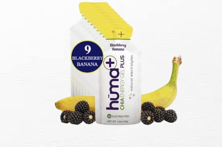 Huma Chia Energy Gel Plus - 9 count x 41g - 21gr Carbs, 240mg Sodium, 2x Electrolytes, 100% All Natural, Vegan, Gluten Free, Caffeine Free, No Stomach Problems, Easy Digestion Blackberry Banana